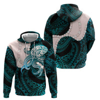 Teal Galaxy Polynesia Tribal Octopus Tattoo Zip Hoodie Pikake Lei Polynesian Pattern