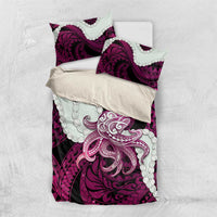 Pink Galaxy Polynesia Tribal Octopus Tattoo Bedding Set Pikake Lei Polynesian Pattern