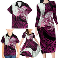 Pink Galaxy Polynesia Tribal Octopus Tattoo Family Matching Long Sleeve Bodycon Dress and Hawaiian Shirt Pikake Lei Polynesian Pattern