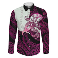 Pink Galaxy Polynesia Tribal Octopus Tattoo Family Matching Long Sleeve Bodycon Dress and Hawaiian Shirt Pikake Lei Polynesian Pattern