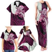 Pink Galaxy Polynesia Tribal Octopus Tattoo Family Matching Tank Maxi Dress and Hawaiian Shirt Pikake Lei Polynesian Pattern