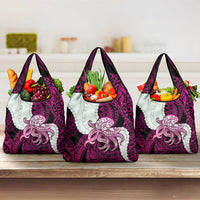 Pink Galaxy Polynesia Tribal Octopus Tattoo Grocery Bag Pikake Lei Polynesian Pattern