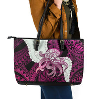 Pink Galaxy Polynesia Tribal Octopus Tattoo Leather Tote Bag Pikake Lei Polynesian Pattern