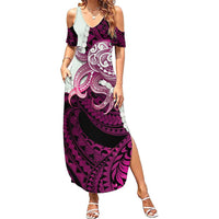 Pink Galaxy Polynesia Tribal Octopus Tattoo Summer Maxi Dress Pikake Lei Polynesian Pattern