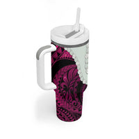 Pink Galaxy Polynesia Tribal Octopus Tattoo Tumbler With Handle Pikake Lei Polynesian Pattern