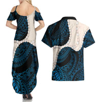 Blue Galaxy Polynesia Tribal Octopus Tattoo Couples Matching Summer Maxi Dress and Hawaiian Shirt Pikake Lei Polynesian Pattern LT14 - Polynesian Pride