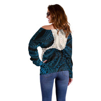 Blue Galaxy Polynesia Tribal Octopus Tattoo Off Shoulder Sweater Pikake Lei Polynesian Pattern