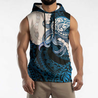 Blue Galaxy Polynesia Tribal Octopus Tattoo Sleeveless Hoodie Pikake Lei Polynesian Pattern