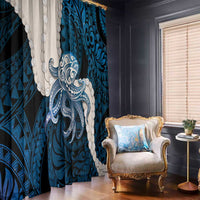 Blue Galaxy Polynesia Tribal Octopus Tattoo Window Curtain Pikake Lei Polynesian Pattern