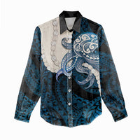 Blue Galaxy Polynesia Tribal Octopus Tattoo Women Casual Shirt Pikake Lei Polynesian Pattern