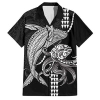 Kanaloa Aloha Hawaii Family Matching Off Shoulder Maxi Dress and Hawaiian Shirt Humpback Whale Octopus Tattoo Kakau Pattern LT14 Dad's Shirt - Short Sleeve Black - Polynesian Pride