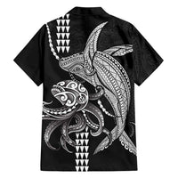 Kanaloa Aloha Hawaii Family Matching Off Shoulder Short Dress and Hawaiian Shirt Humpback Whale Octopus Tattoo Kakau Pattern LT14 - Polynesian Pride