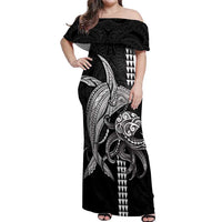 Kanaloa Aloha Hawaii Off Shoulder Maxi Dress Humpback Whale Octopus Tattoo Kakau Pattern