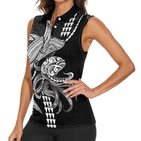 Kanaloa Aloha Hawaii Women Sleeveless Polo Shirt Humpback Whale Octopus Tattoo Kakau Pattern