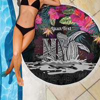 Personalised Hawaii Beach Blanket Humpback Whale Tattoo With Tropical Flowers Black