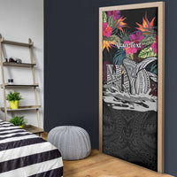 Personalised Hawaii Door Cover Humpback Whale Tattoo With Tropical Flowers Black