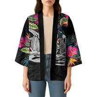 Personalised Hawaii Kimono Humpback Whale Tattoo With Tropical Flowers Black