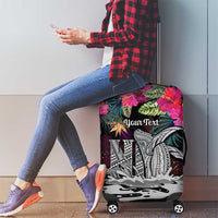 Personalised Hawaii Luggage Cover Humpback Whale Tattoo With Tropical Flowers Black