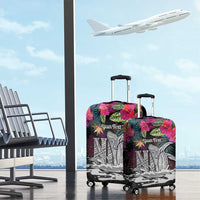 Personalised Hawaii Luggage Cover Humpback Whale Tattoo With Tropical Flowers Black