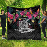 Personalised Hawaii Quilt Humpback Whale Tattoo With Tropical Flowers Black