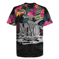 Personalised Hawaii Rugby Jersey Humpback Whale Tattoo With Tropical Flowers Black