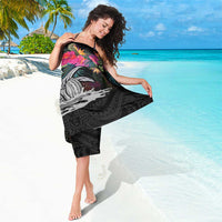Personalised Hawaii Sarong Humpback Whale Tattoo With Tropical Flowers Black