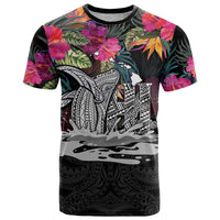 Personalised Hawaii T Shirt Humpback Whale Tattoo With Tropical Flowers Black