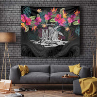 Personalised Hawaii Tapestry Humpback Whale Tattoo With Tropical Flowers Black