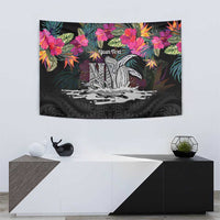 Personalised Hawaii Tapestry Humpback Whale Tattoo With Tropical Flowers Black
