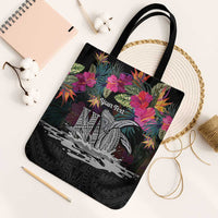 Personalised Hawaii Tote Bag Humpback Whale Tattoo With Tropical Flowers Black