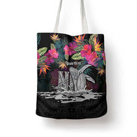 Personalised Hawaii Tote Bag Humpback Whale Tattoo With Tropical Flowers Black
