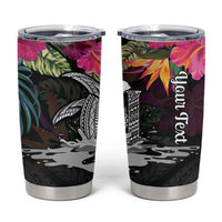 Personalised Hawaii Tumbler Cup Humpback Whale Tattoo With Tropical Flowers Black