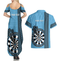 Personalised Fiji Darts Couples Matching Summer Maxi Dress and Hawaiian Shirt Fijian Tapa Pattern - Blue LT14 - Polynesian Pride