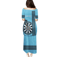 Personalised Fiji Darts Family Matching Puletasi and Hawaiian Shirt Fijian Tapa Pattern - Blue LT14 - Polynesian Pride