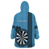 Personalised Fiji Darts Wearable Blanket Hoodie Fijian Tapa Pattern - Blue