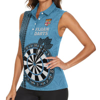 Personalised Fiji Darts Women Sleeveless Polo Shirt Fijian Tapa Pattern - Blue
