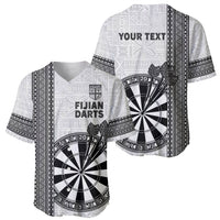 Personalised Fiji Darts Baseball Jersey Fijian Tapa Pattern - White
