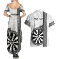 Personalised Fiji Darts Couples Matching Summer Maxi Dress and Hawaiian Shirt Fijian Tapa Pattern - White LT14 - Polynesian Pride