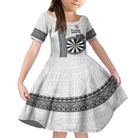 Personalised Fiji Darts Family Matching Puletasi and Hawaiian Shirt Fijian Tapa Pattern - White LT14 Daughter's Dress White - Polynesian Pride