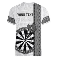 Personalised Fiji Darts Women V-Neck T-Shirt Fijian Tapa Pattern - White