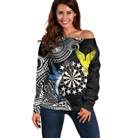 Personalised Cook Islands Darts Off Shoulder Sweater Kuki Airani Tribal Pattern