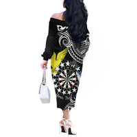 Personalised Cook Islands Darts Off The Shoulder Long Sleeve Dress Kuki Airani Tribal Pattern