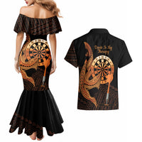 Aloha Hawaii Darts Couples Matching Mermaid Dress and Hawaiian Shirt Dart Board With Polynesian Shark - Gold LT14 - Polynesian Pride