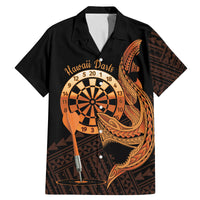 Aloha Hawaii Darts Family Matching Mermaid Dress and Hawaiian Shirt Dart Board With Polynesian Shark - Gold LT14 Dad's Shirt - Short Sleeve Gold - Polynesian Pride