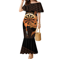 Aloha Hawaii Darts Family Matching Mermaid Dress and Hawaiian Shirt Dart Board With Polynesian Shark - Gold LT14 Mom's Dress Gold - Polynesian Pride