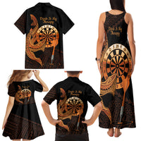 Aloha Hawaii Darts Family Matching Tank Maxi Dress and Hawaiian Shirt Dart Board With Polynesian Shark - Gold