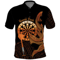 Aloha Hawaii Darts Polo Shirt Dart Board With Polynesian Shark - Gold