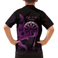 Aloha Hawaii Darts Family Matching Long Sleeve Bodycon Dress and Hawaiian Shirt Dart Board With Polynesian Shark - Purple LT14 - Polynesian Pride