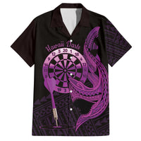 Aloha Hawaii Darts Family Matching Long Sleeve Bodycon Dress and Hawaiian Shirt Dart Board With Polynesian Shark - Purple LT14 Dad's Shirt - Short Sleeve Purple - Polynesian Pride