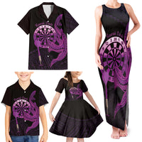Aloha Hawaii Darts Family Matching Tank Maxi Dress and Hawaiian Shirt Dart Board With Polynesian Shark - Purple